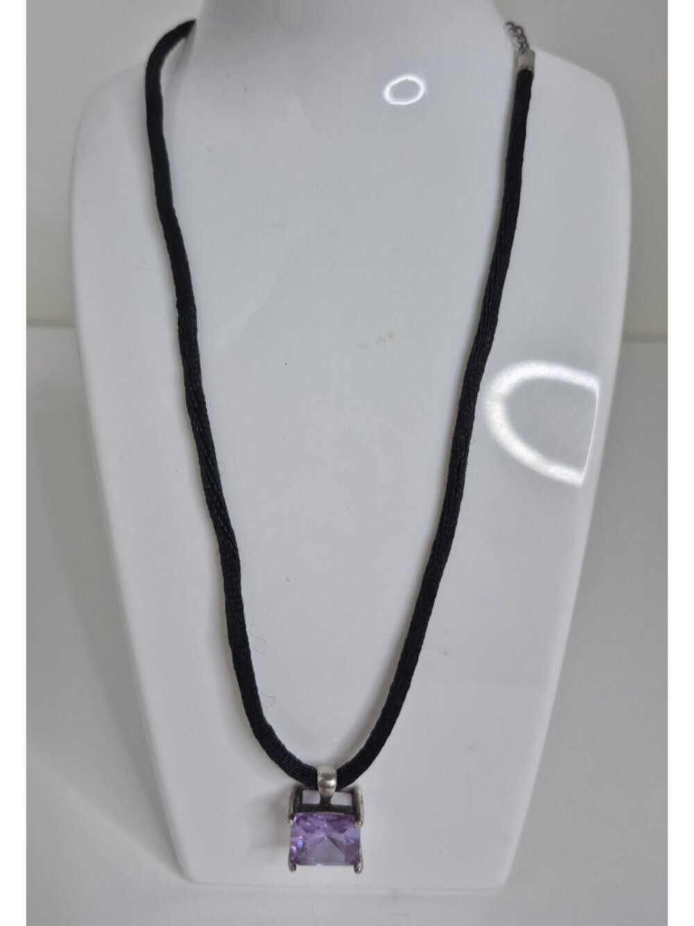 Simulated Lavender Rhinestone W/ 925 Sterling Silver Corded Necklace